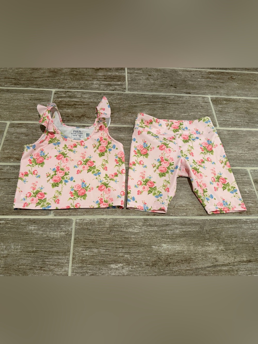 POLO RALPH LAUREN FLORAL PERFORMANCE JERSEY OUTFIT SET BIKE SHORTS TOP $95